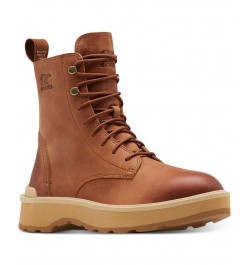 Women's Hi-Line Lace-Up Mid-Shaft Lug-Sole Booties Tan/Beige $42.97 Shoes