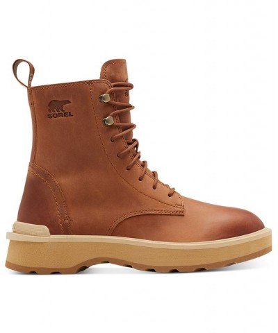 Women's Hi-Line Lace-Up Mid-Shaft Lug-Sole Booties Tan/Beige $42.97 Shoes