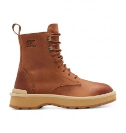 Women's Hi-Line Lace-Up Mid-Shaft Lug-Sole Booties Tan/Beige $42.97 Shoes