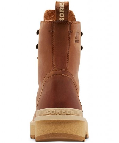 Women's Hi-Line Lace-Up Mid-Shaft Lug-Sole Booties Tan/Beige $42.97 Shoes