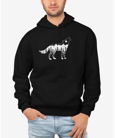 Men's Howling Wolf Word Art Hooded Sweatshirt Black $35.99 Sweatshirt