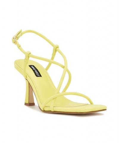 Women's Yuki Square Toe Tapered Heel Dress Sandals Yellow $48.51 Shoes