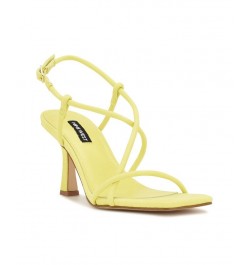 Women's Yuki Square Toe Tapered Heel Dress Sandals Yellow $48.51 Shoes