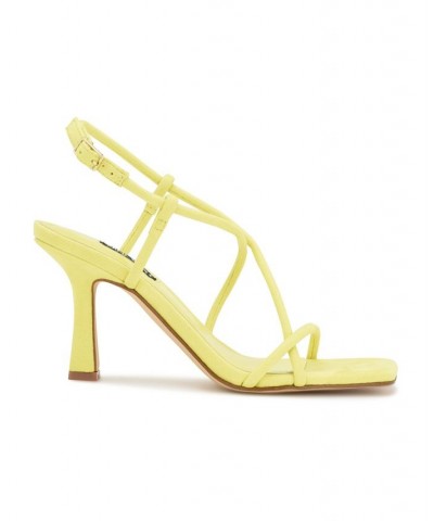 Women's Yuki Square Toe Tapered Heel Dress Sandals Yellow $48.51 Shoes