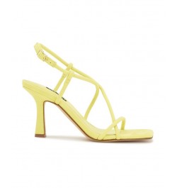 Women's Yuki Square Toe Tapered Heel Dress Sandals Yellow $48.51 Shoes