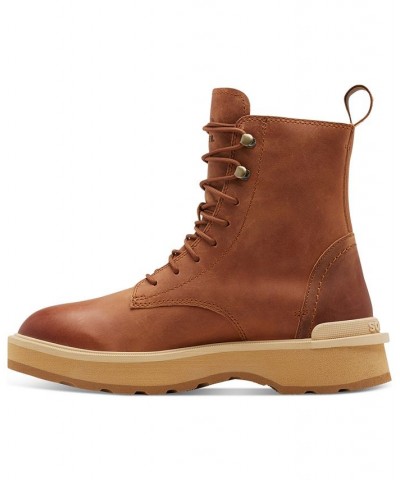 Women's Hi-Line Lace-Up Mid-Shaft Lug-Sole Booties Tan/Beige $42.97 Shoes