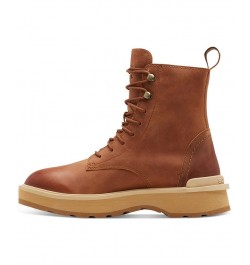 Women's Hi-Line Lace-Up Mid-Shaft Lug-Sole Booties Tan/Beige $42.97 Shoes