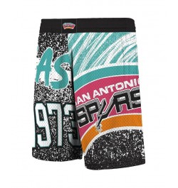 Men's Mitchell Ness Black San Antonio Spurs Hardwood Classics Jumbotron Sublimated Shorts $41.59 Shorts