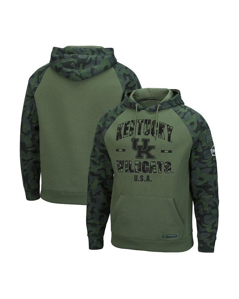 Men's Olive and Camo Kentucky Wildcats OHT Military-Inspired Appreciation Raglan Pullover Hoodie $38.99 Sweatshirt