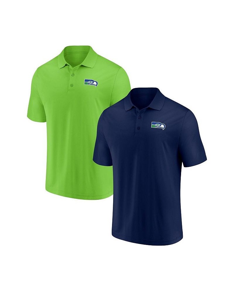 Men's Branded College Navy and Neon Green Seattle Seahawks Home and Away 2-Pack Polo Shirt Set $33.12 Polo Shirts