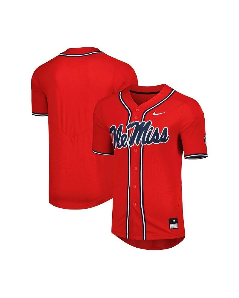 Men's Red Ole Miss Rebels Full-Button Replica Baseball Jersey $52.50 Jersey