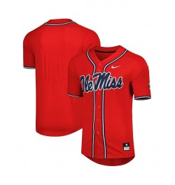 Men's Red Ole Miss Rebels Full-Button Replica Baseball Jersey $52.50 Jersey