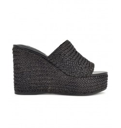 Women's Everie Round Toe Woven Wedge Sandals Black $34.88 Shoes