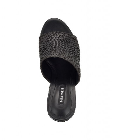 Women's Everie Round Toe Woven Wedge Sandals Black $34.88 Shoes