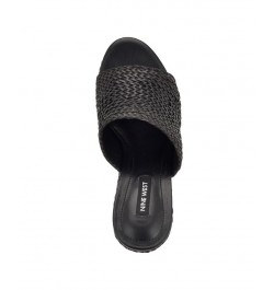 Women's Everie Round Toe Woven Wedge Sandals Black $34.88 Shoes