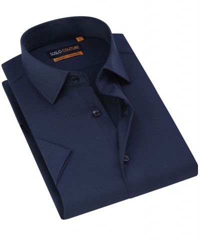 Men's Slim Fit Performance Short Sleeves Solid Button Down Shirt PD02 $18.14 Dress Shirts