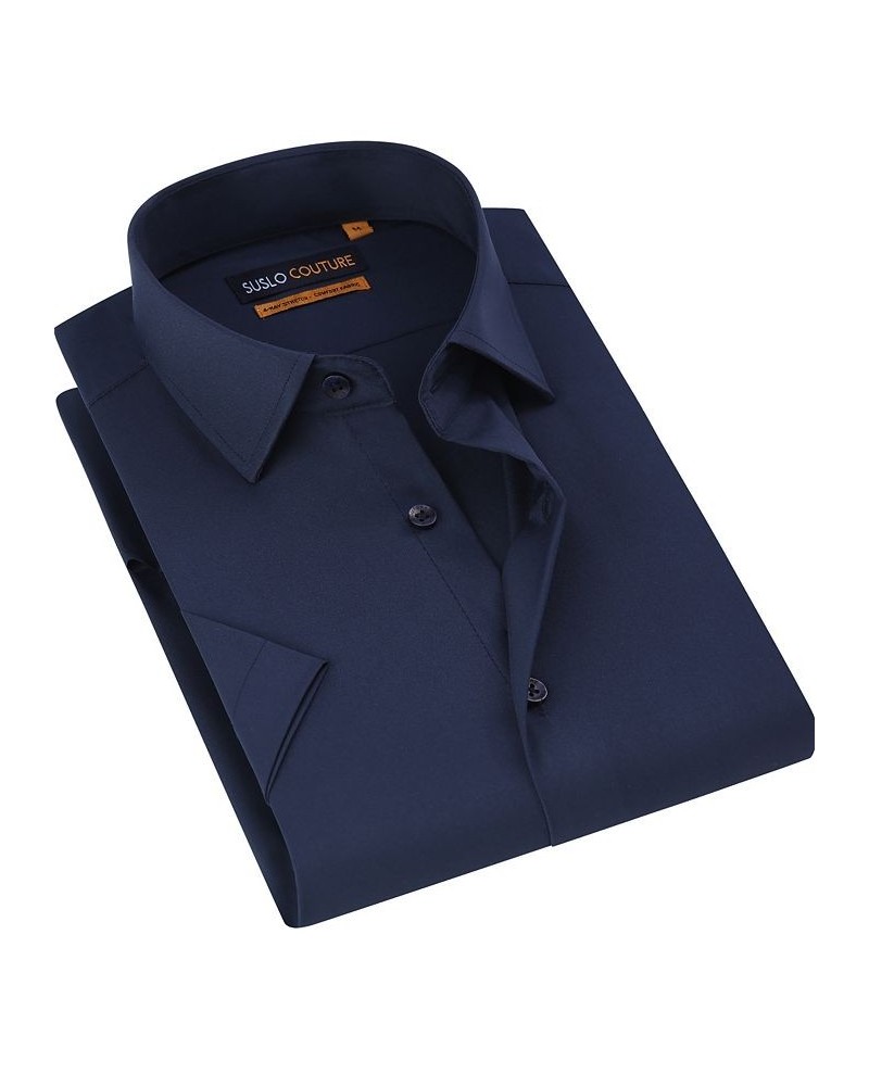 Men's Slim Fit Performance Short Sleeves Solid Button Down Shirt PD02 $18.14 Dress Shirts