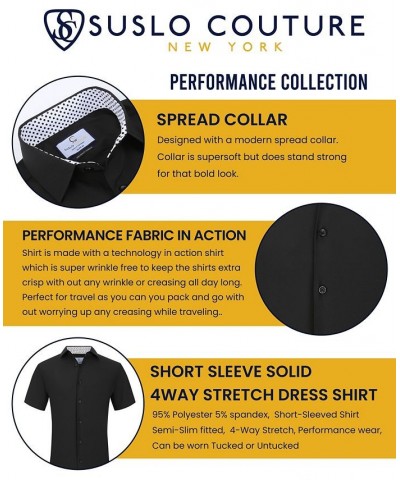 Men's Slim Fit Performance Short Sleeves Solid Button Down Shirt PD02 $18.14 Dress Shirts