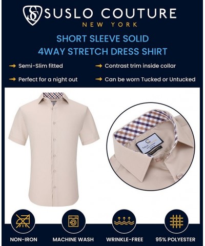 Men's Slim Fit Performance Short Sleeves Solid Button Down Shirt PD02 $18.14 Dress Shirts