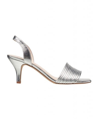 Women's Slingback Kitten-Heel Sandal Silver $51.94 Shoes