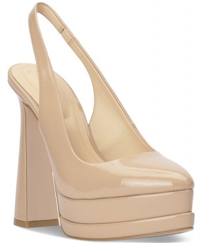 Mayria Slingback Platform Pumps Tan/Beige $52.32 Shoes