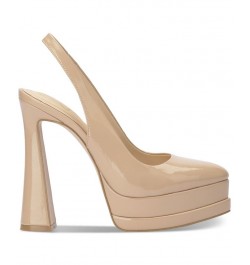 Mayria Slingback Platform Pumps Tan/Beige $52.32 Shoes