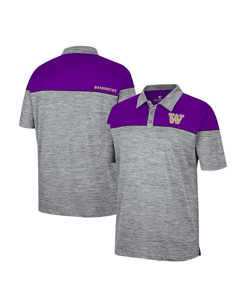 Men's Heathered Gray, Purple Washington Huskies Birdie Polo Shirt $22.55 Polo Shirts