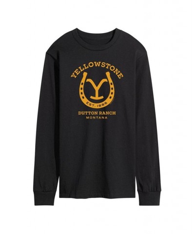 Men's Yellowstone Horseshoe Long Sleeve T-shirt Black $20.58 T-Shirts