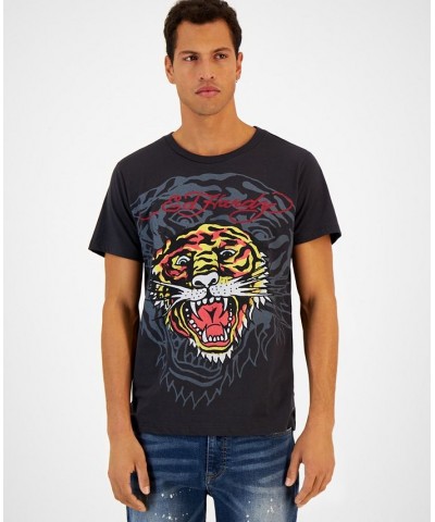 Men's Faded Black Tiger Graphic Crewneck Short-Sleeve T-Shirt Black $21.50 T-Shirts