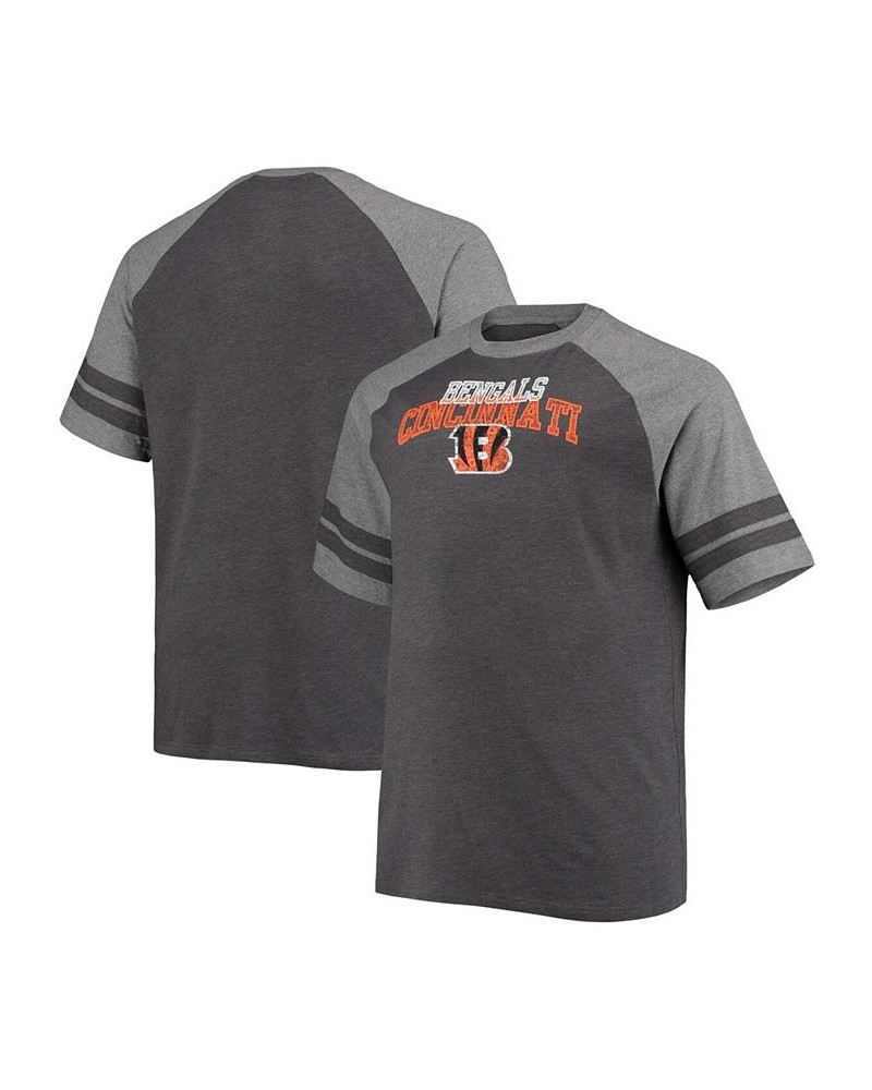 Men's Big and Tall Charcoal, Heathered Gray Cincinnati Bengals Two-Stripe Tri-Blend Raglan T-shirt $19.60 T-Shirts