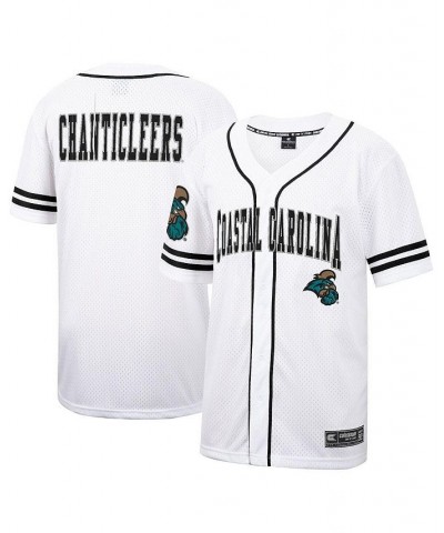 Men's White Coastal Carolina Chanticleers Free-Spirited Full-Button Baseball Jersey $38.24 Jersey