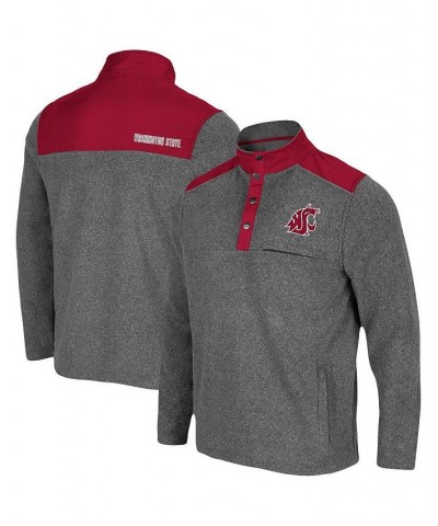 Men's Heathered Charcoal, Crimson Washington State Cougars Huff Snap Pullover $36.00 Sweatshirt