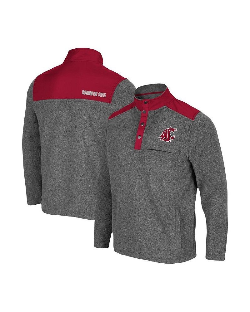 Men's Heathered Charcoal, Crimson Washington State Cougars Huff Snap Pullover $36.00 Sweatshirt