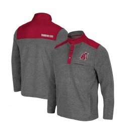 Men's Heathered Charcoal, Crimson Washington State Cougars Huff Snap Pullover $36.00 Sweatshirt