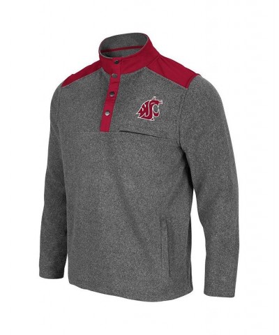 Men's Heathered Charcoal, Crimson Washington State Cougars Huff Snap Pullover $36.00 Sweatshirt