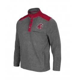 Men's Heathered Charcoal, Crimson Washington State Cougars Huff Snap Pullover $36.00 Sweatshirt