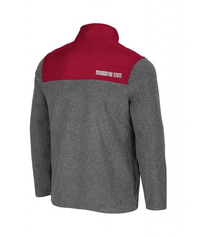 Men's Heathered Charcoal, Crimson Washington State Cougars Huff Snap Pullover $36.00 Sweatshirt