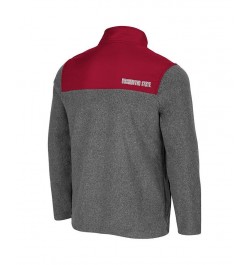 Men's Heathered Charcoal, Crimson Washington State Cougars Huff Snap Pullover $36.00 Sweatshirt