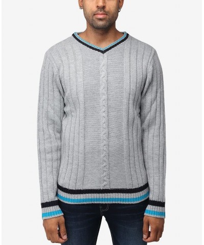 Men's Cable Knit Tipped V-Neck Sweater Ecru $27.56 Sweaters