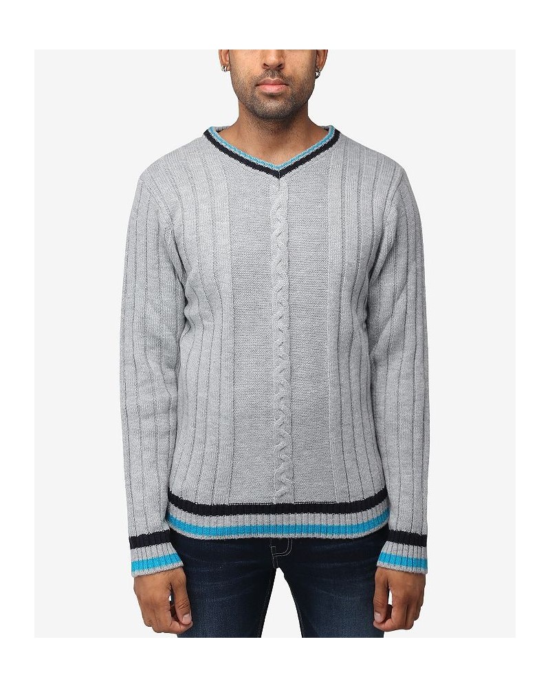 Men's Cable Knit Tipped V-Neck Sweater Ecru $27.56 Sweaters