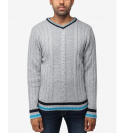 Men's Cable Knit Tipped V-Neck Sweater Ecru $27.56 Sweaters