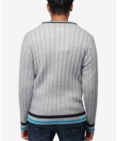 Men's Cable Knit Tipped V-Neck Sweater Ecru $27.56 Sweaters