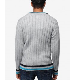 Men's Cable Knit Tipped V-Neck Sweater Ecru $27.56 Sweaters