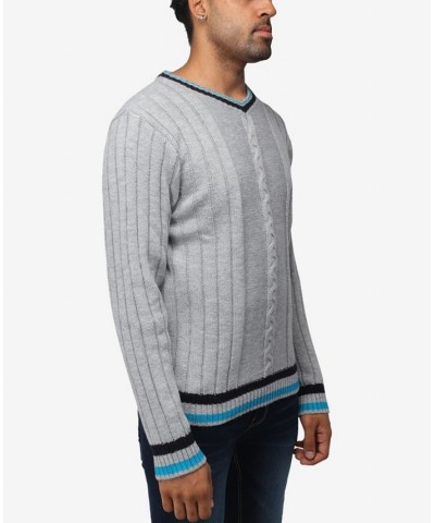 Men's Cable Knit Tipped V-Neck Sweater Ecru $27.56 Sweaters