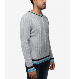 Men's Cable Knit Tipped V-Neck Sweater Ecru $27.56 Sweaters