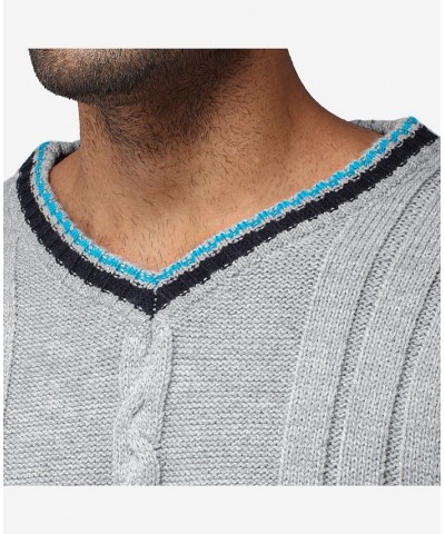 Men's Cable Knit Tipped V-Neck Sweater Ecru $27.56 Sweaters