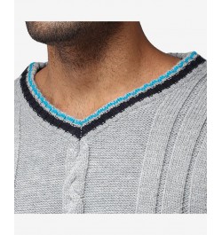 Men's Cable Knit Tipped V-Neck Sweater Ecru $27.56 Sweaters