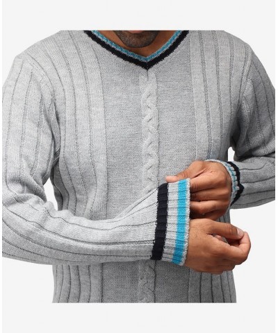 Men's Cable Knit Tipped V-Neck Sweater Ecru $27.56 Sweaters