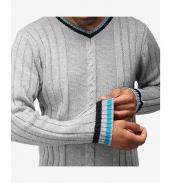 Men's Cable Knit Tipped V-Neck Sweater Ecru $27.56 Sweaters