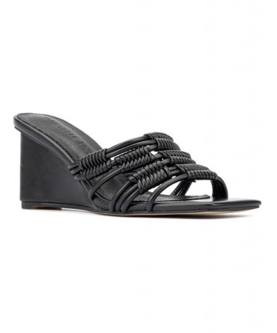 Women's Harmoni Woven Wedge Slides Black $40.52 Shoes